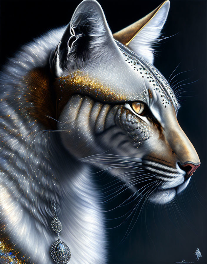 Cat with Human-like Features Adorned with Glittering Jewelry