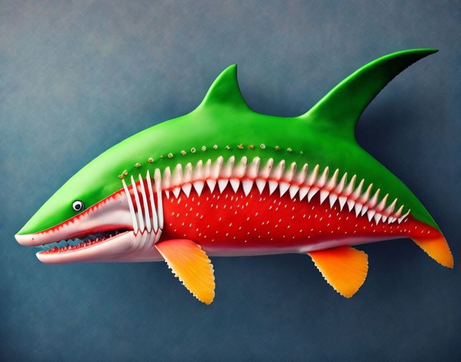 Vibrant Toy Shark with Colorful Features on Blue Background