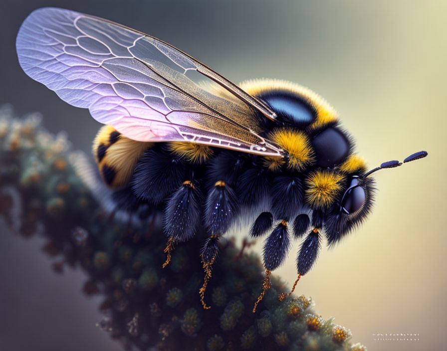 Macro photo of bumblebee on flower with vibrant colors