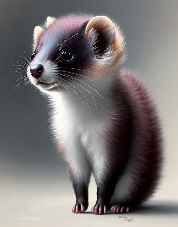 Detailed digital painting of a standing ferret with soft lighting and neutral backdrop