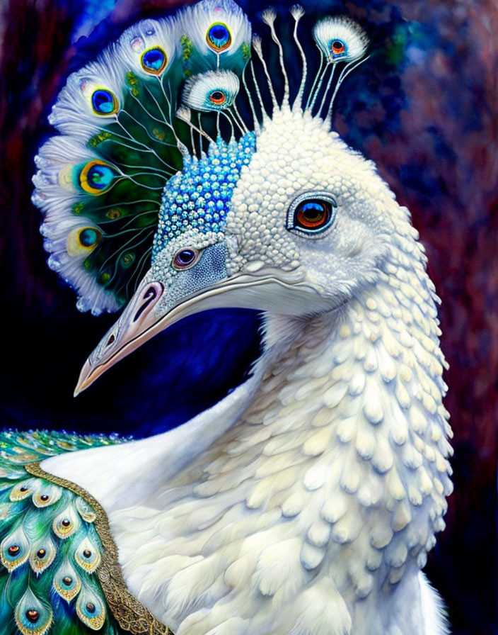 Colorful Peacock Portrait with Intricate Plumage Patterns