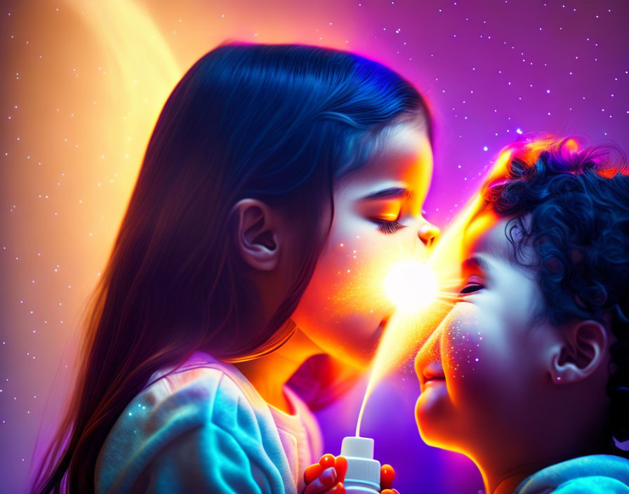 Vibrant illustration of two children in playful scene