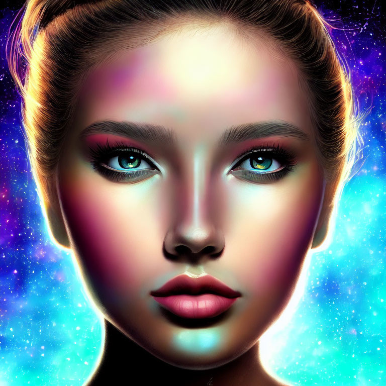 Striking Woman's Portrait Against Cosmic Background