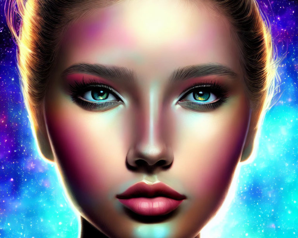 Striking Woman's Portrait Against Cosmic Background