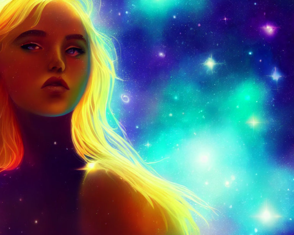 Blonde Woman in Cosmic Digital Artwork