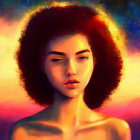 Digital portrait of woman with afro in vibrant sunset background