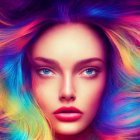 Vivid Rainbow-Colored Hair on Woman with Striking Gaze