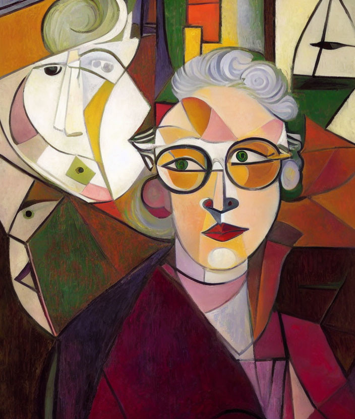 Colorful Cubist-Style Woman Portrait with Geometric Shapes