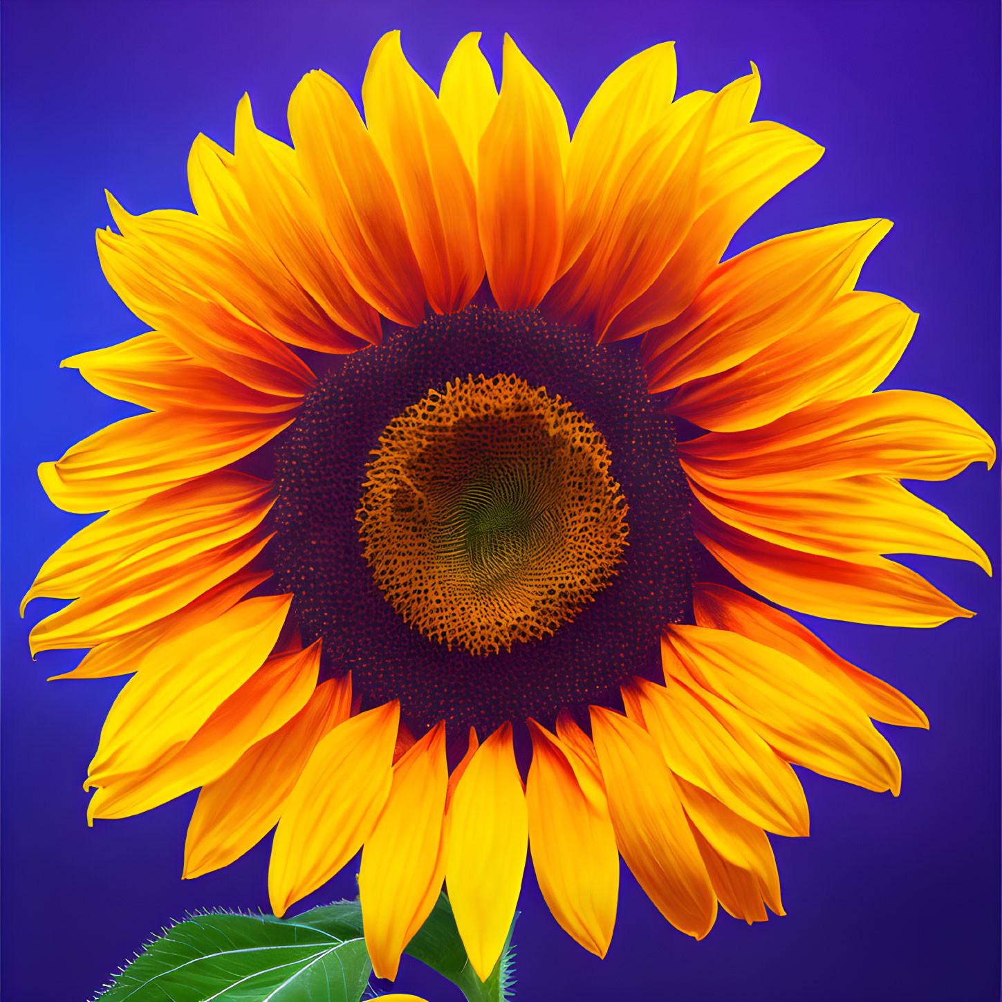 Bright yellow sunflower close-up on vivid blue background