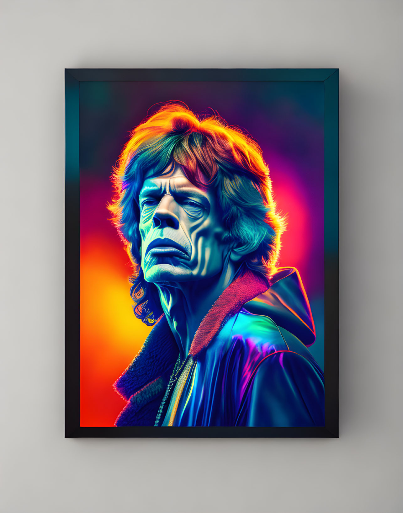 Vibrant digital portrait with shaggy hair on neon background