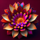 Colorful Digital Artwork Featuring Central Purple and Yellow Flower