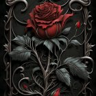 Stylized pink roses on gothic backdrop with Celtic knot designs