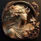 Art Nouveau Woman Profile with Golden Floral Frame