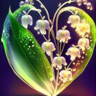 Heart-shaped floral arrangement with butterfly on purple background