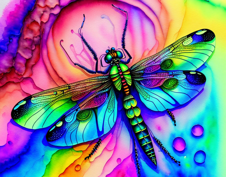 Colorful Dragonfly Illustration on Psychedelic Background