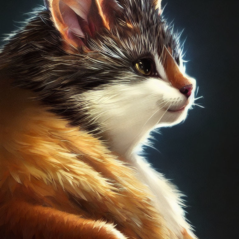 Detailed Close-Up Digital Artwork of Orange and Black Cat with Bright Gaze