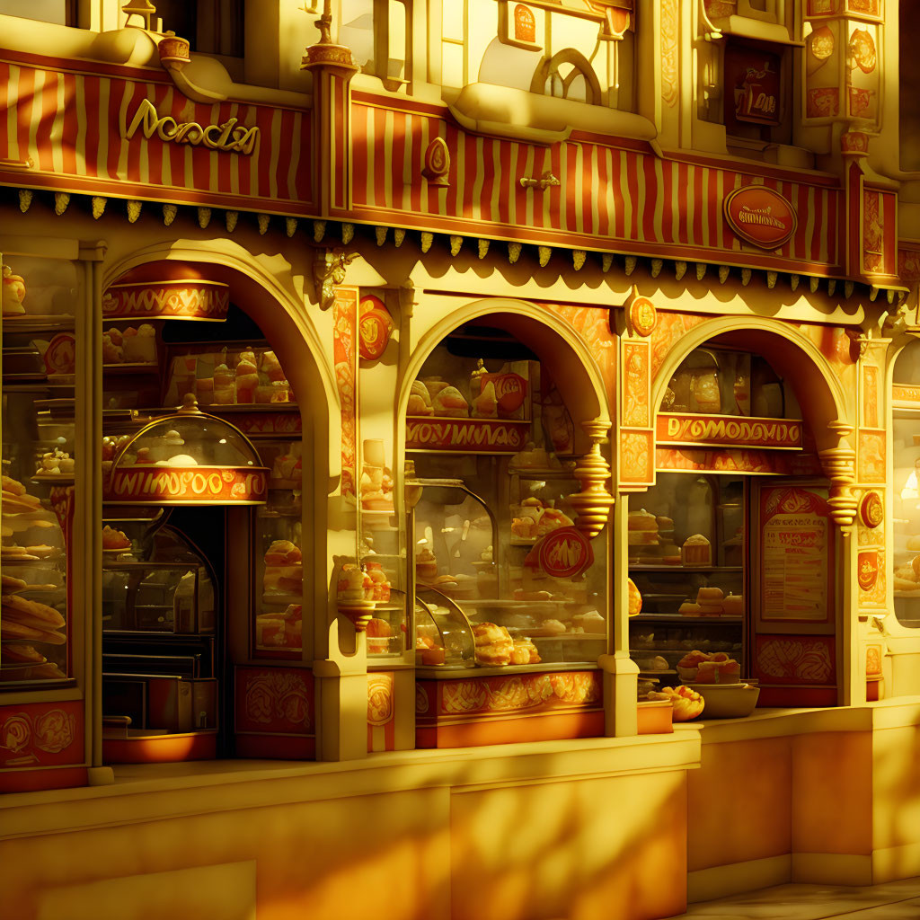 Bakery with Bread and Pastries in Sunlit Display