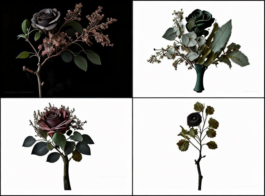 Dark-toned floral and foliage art on black background - gothic aesthetic