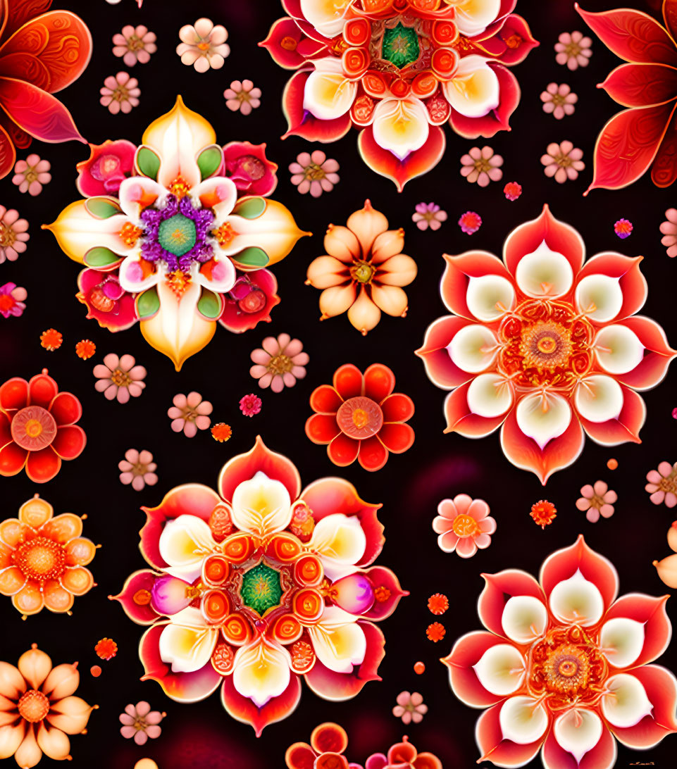 Colorful Stylized Flower Art on Dark Background