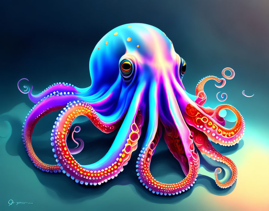 Colorful Octopus Illustration with Neon Hues & Gradient Background