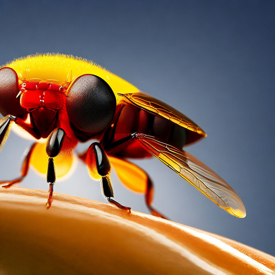 Detailed Close-Up of Vibrant Wasp with Translucent Wings