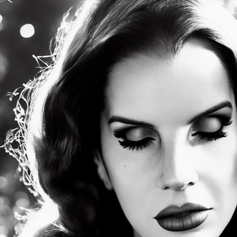 Monochrome close-up of woman with vintage waves and glamorous makeup