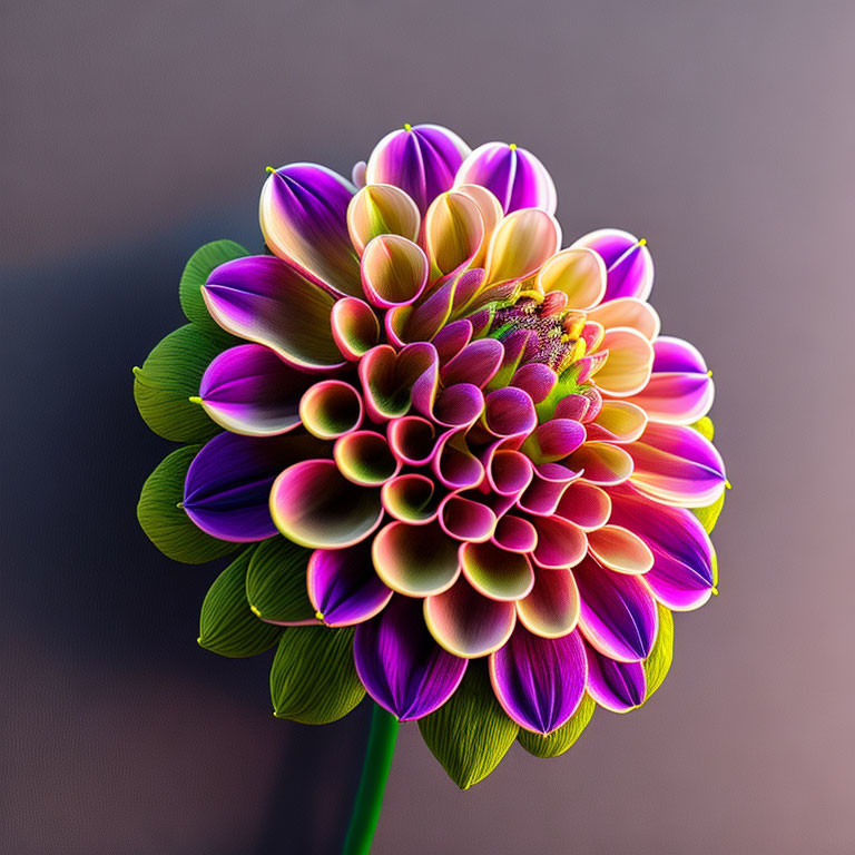 Colorful Dahlia Flower with Gradient Petals on Soft-focus Background