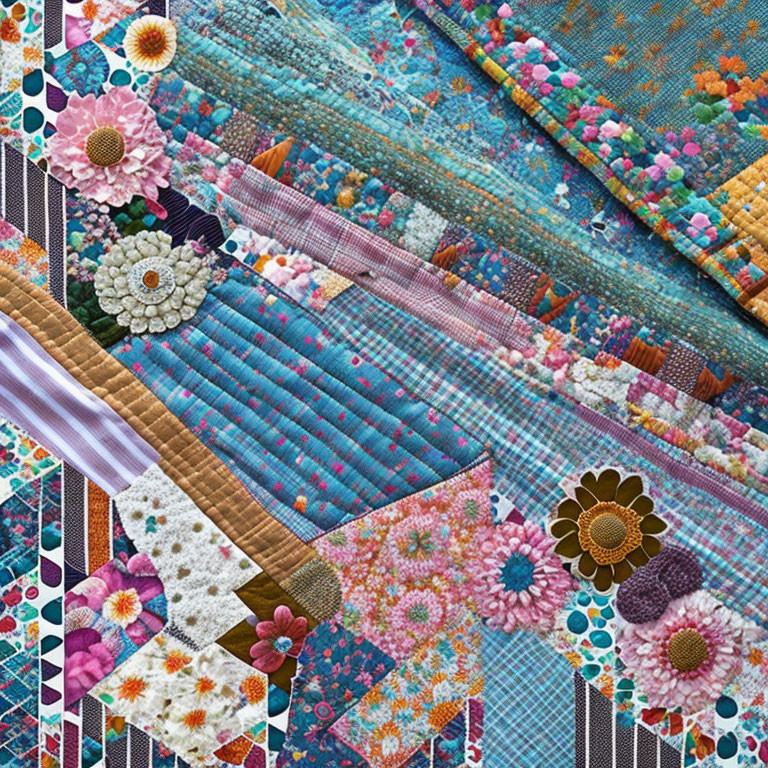 Colorful Floral Textile Patchwork Collage