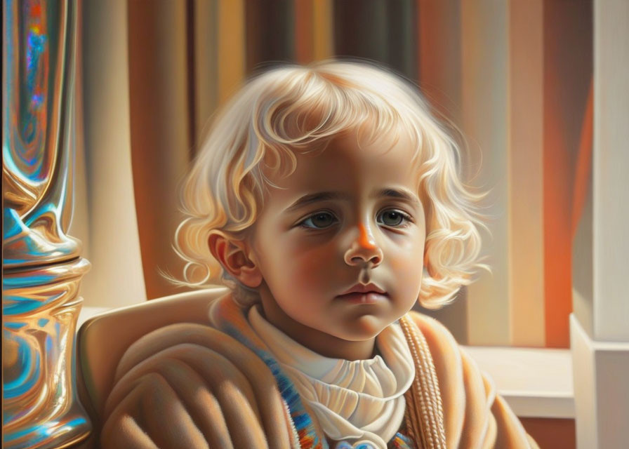 Young Child with Curly Blonde Hair in Digital Painting