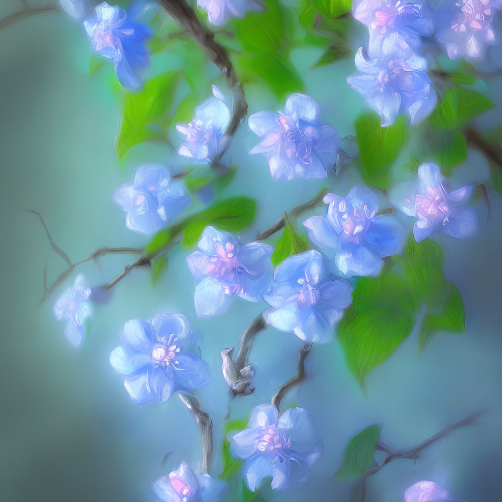 Soft Blue Flowers with Gentle Blur Effect and Delicate Petals