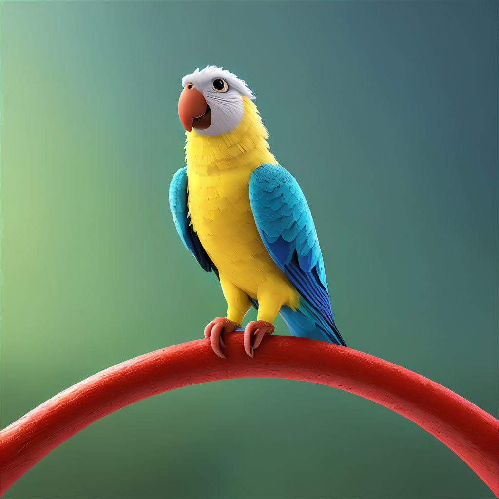 Colorful Parrot Illustration on Red Branch Against Green Background