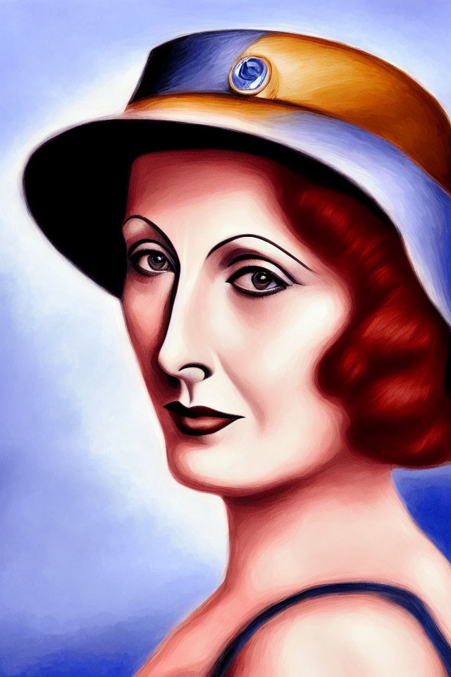 Stylized portrait of a woman with cloche hat and bobbed hair