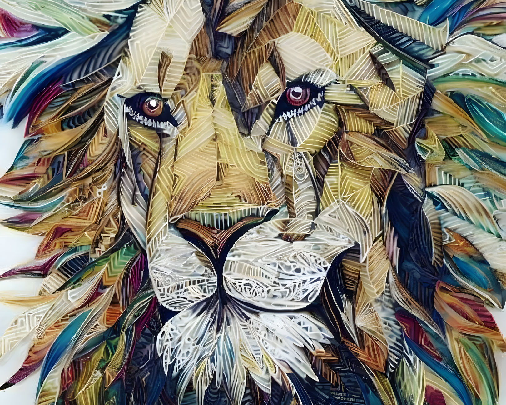 Colorful Abstract Lion Face Painting with Rich Texture and Swirling Patterns