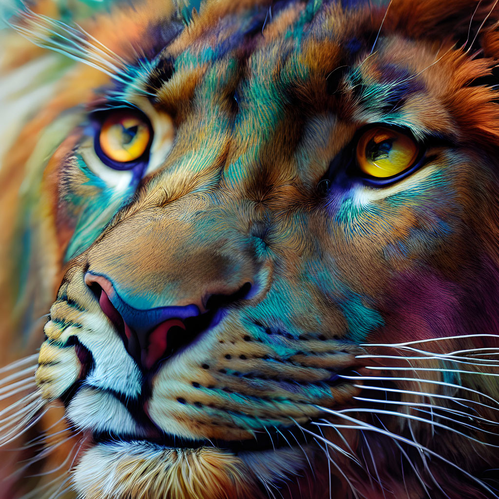 Detailed Tiger Drawing with Vibrant Colors and Yellow Eyes