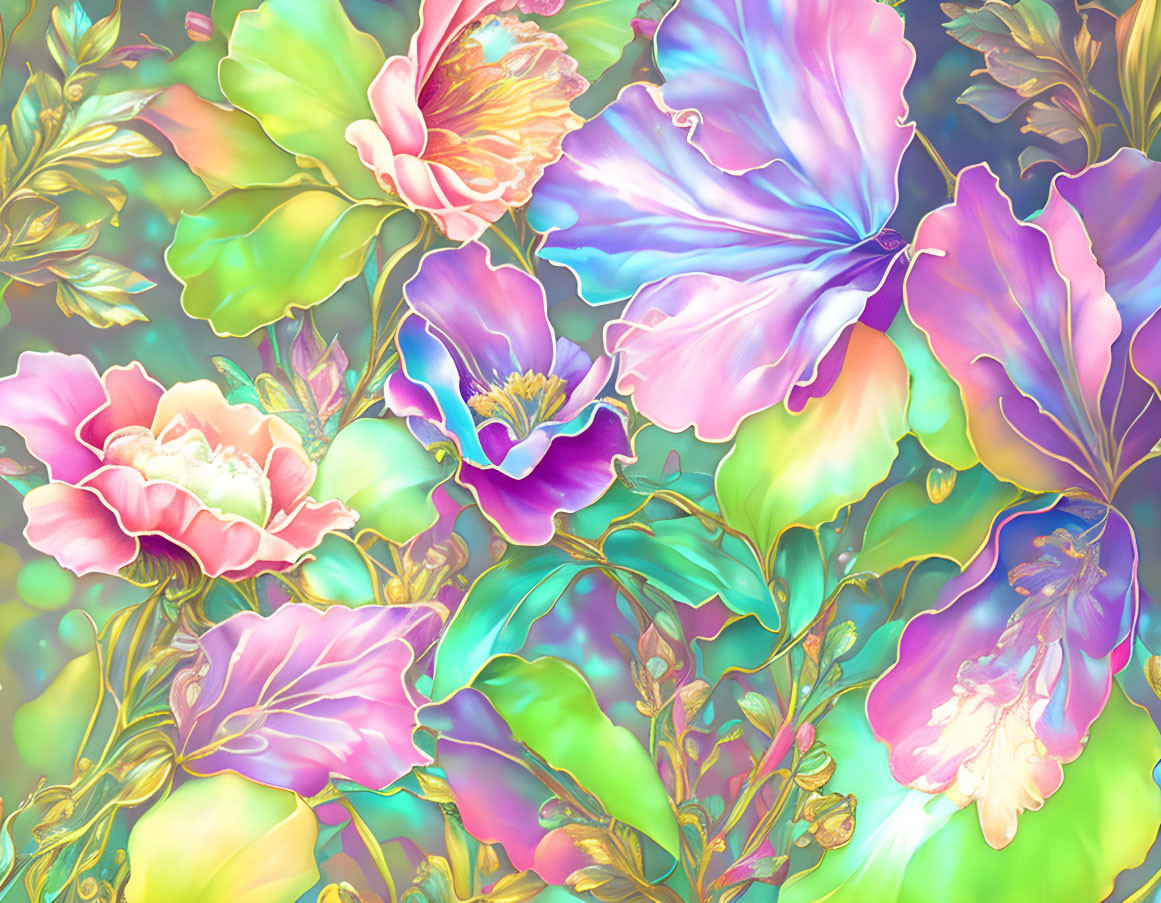 Colorful Stylized Flowers in Pink, Purple, Blue & Green