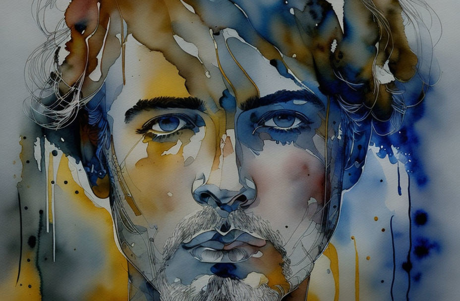 Watercolor Portrait Blending Realism and Abstract Elements