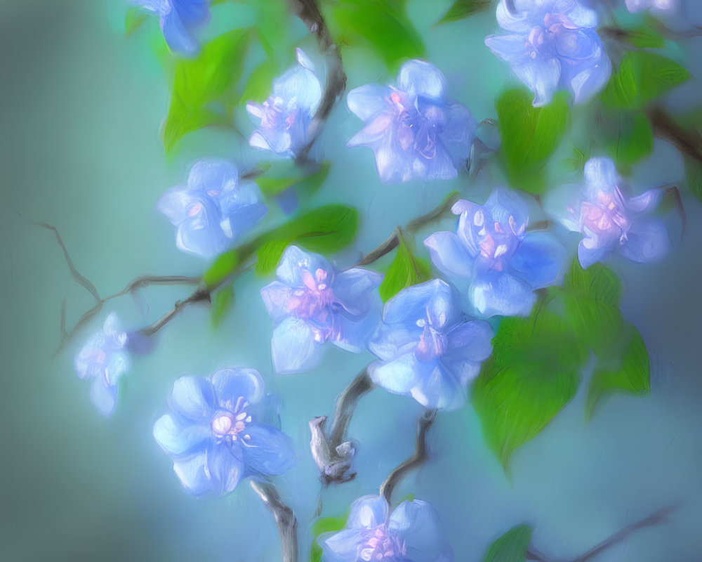 Soft Blue Flowers with Gentle Blur Effect and Delicate Petals