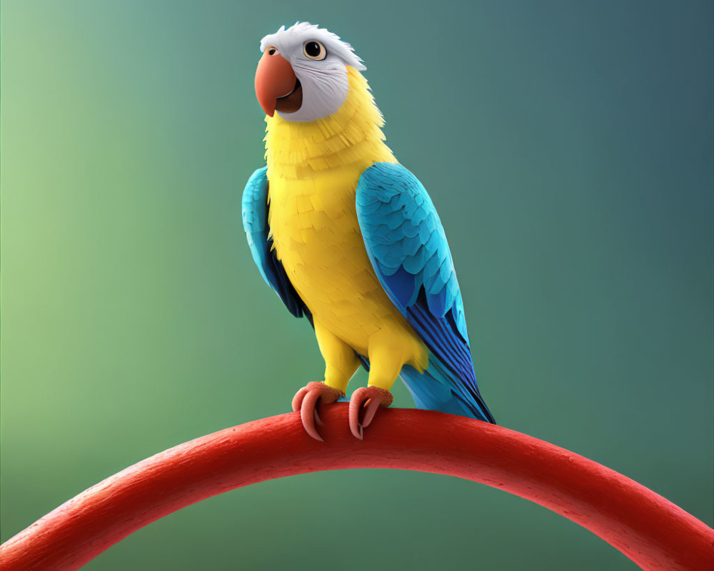 Colorful Parrot Illustration on Red Branch Against Green Background