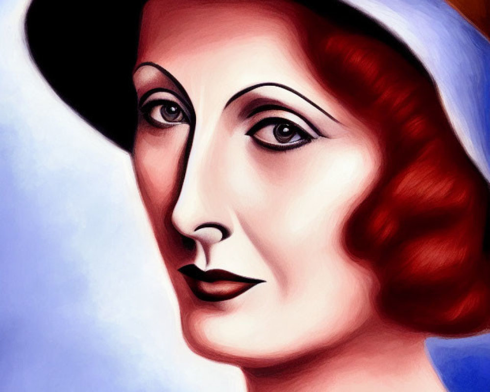 Stylized portrait of a woman with cloche hat and bobbed hair