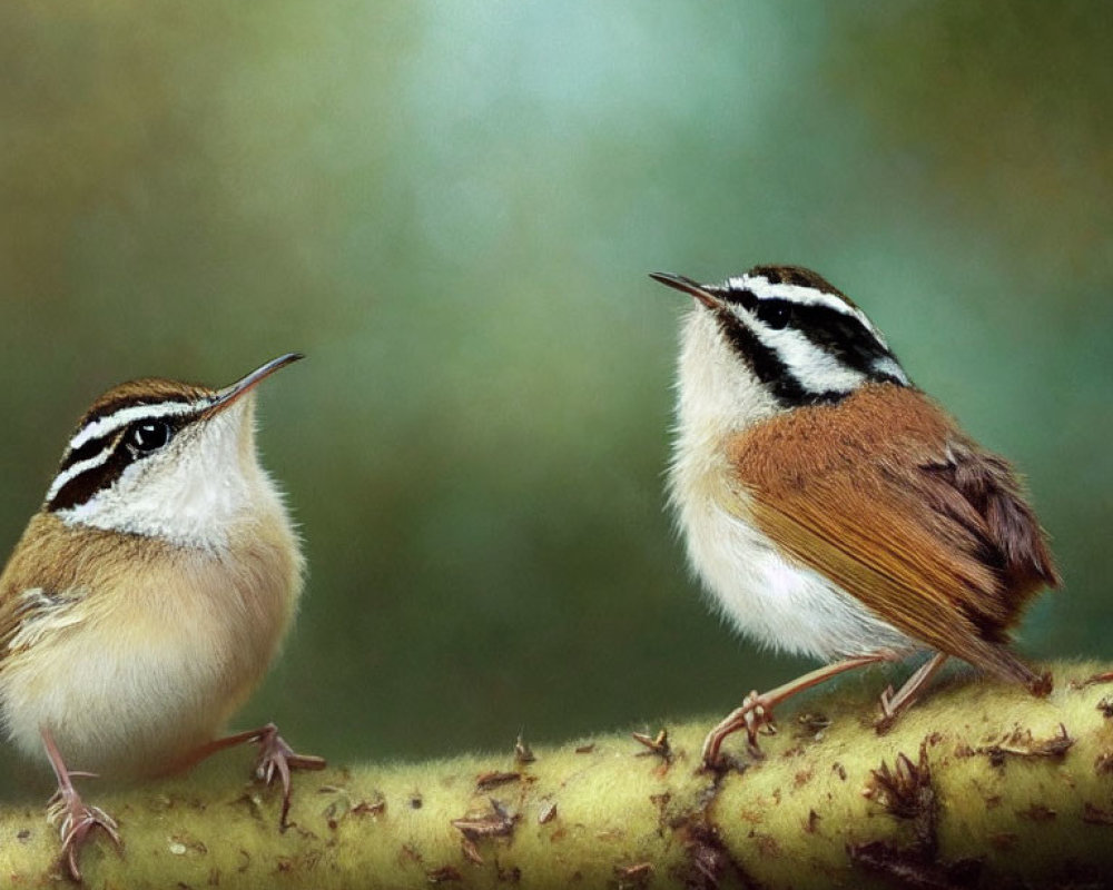 Small Brown and White Birds Perched on Thorny Branch