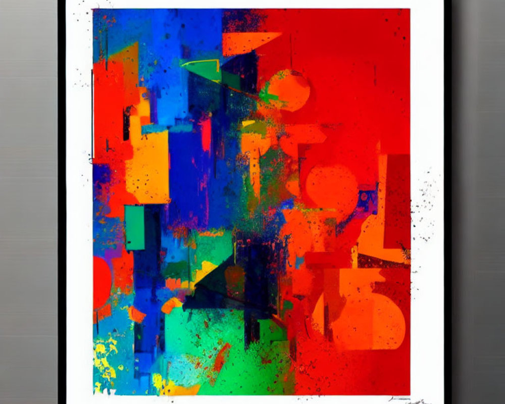 Colorful Abstract Painting with Geometric Shapes and White Frame