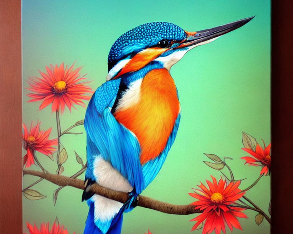 Colorful Kingfisher Illustration Perched on Branch