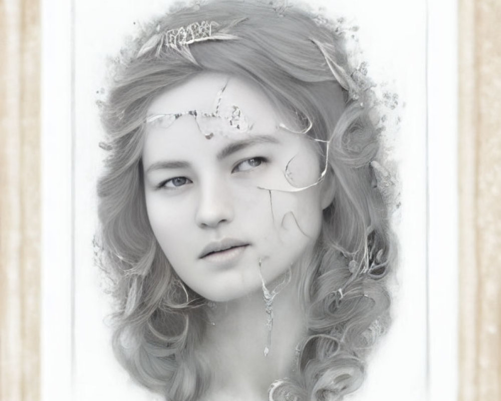 Monochromatic Vintage Portrait with Decorative Headpiece