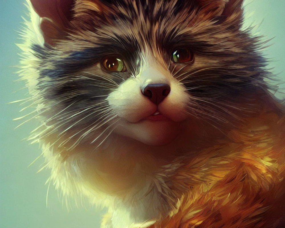 Whimsical fluffy cat digital artwork with vibrant eyes