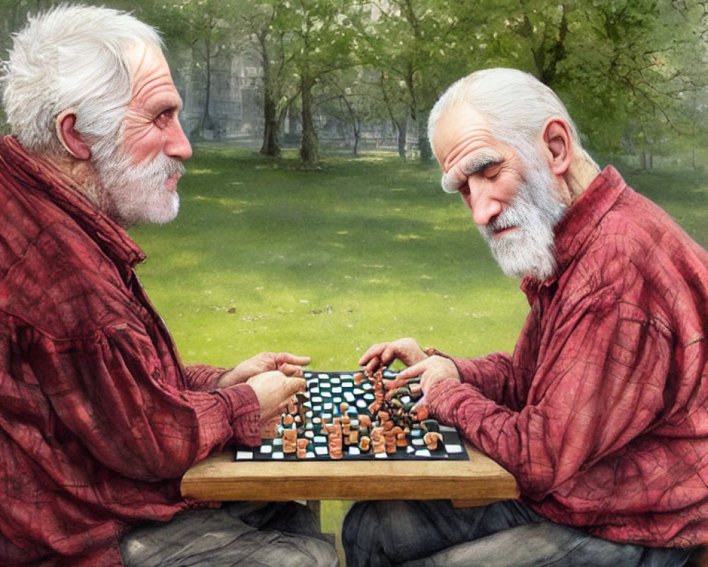 Elderly Men Playing Checkers in Park