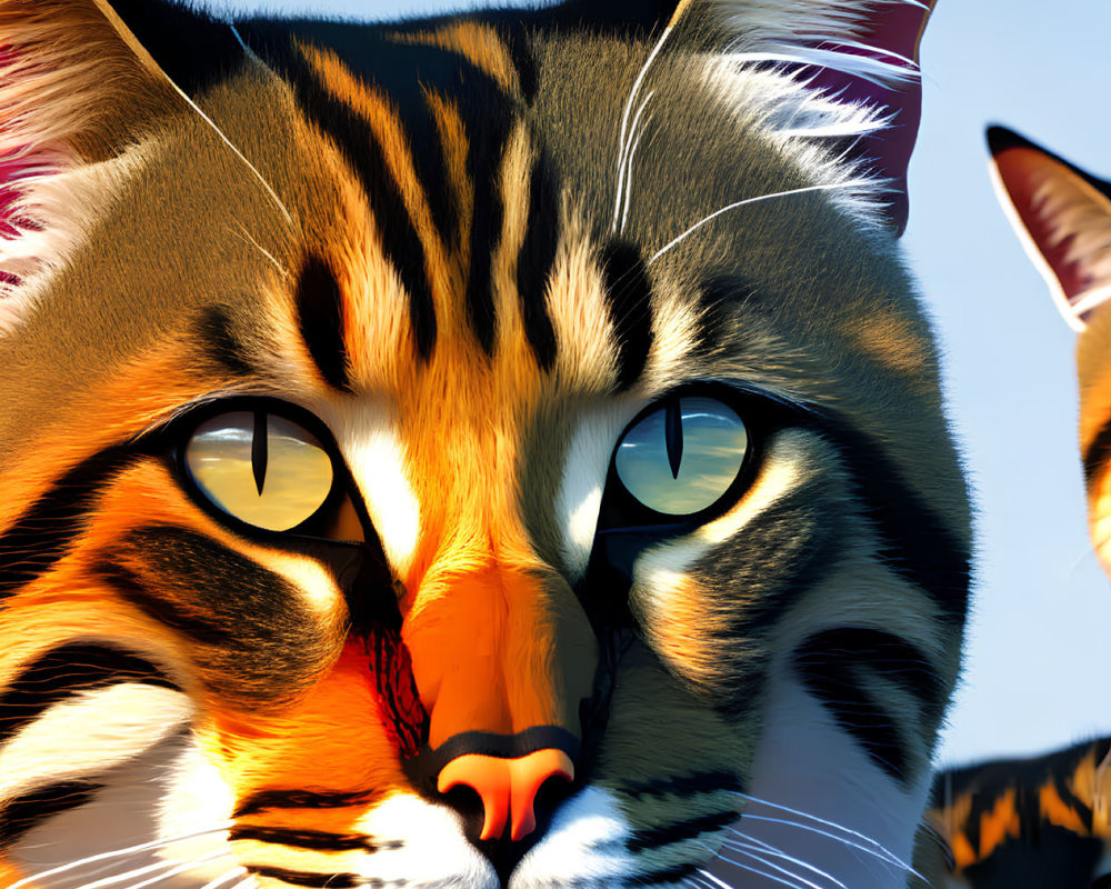 Detailed Stylized Cat Illustration with Orange and Black Stripes