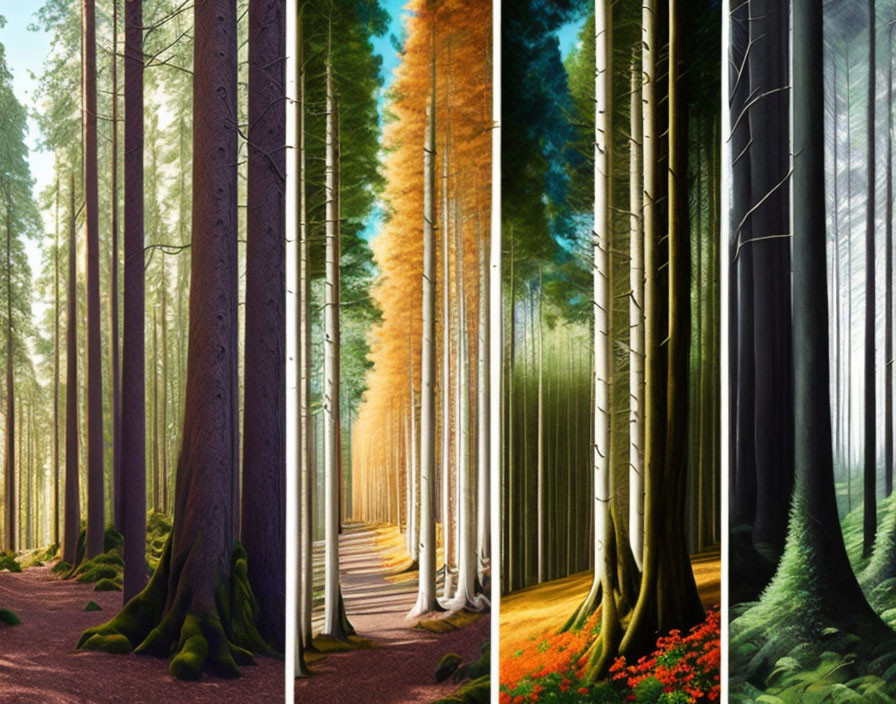 Four Forest Scenes Depicting Seasonal Changes