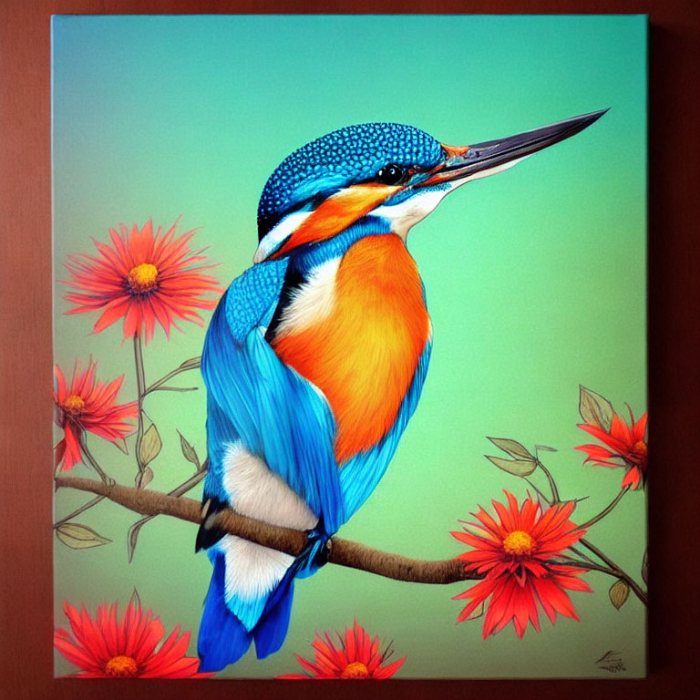 Colorful Kingfisher Illustration Perched on Branch