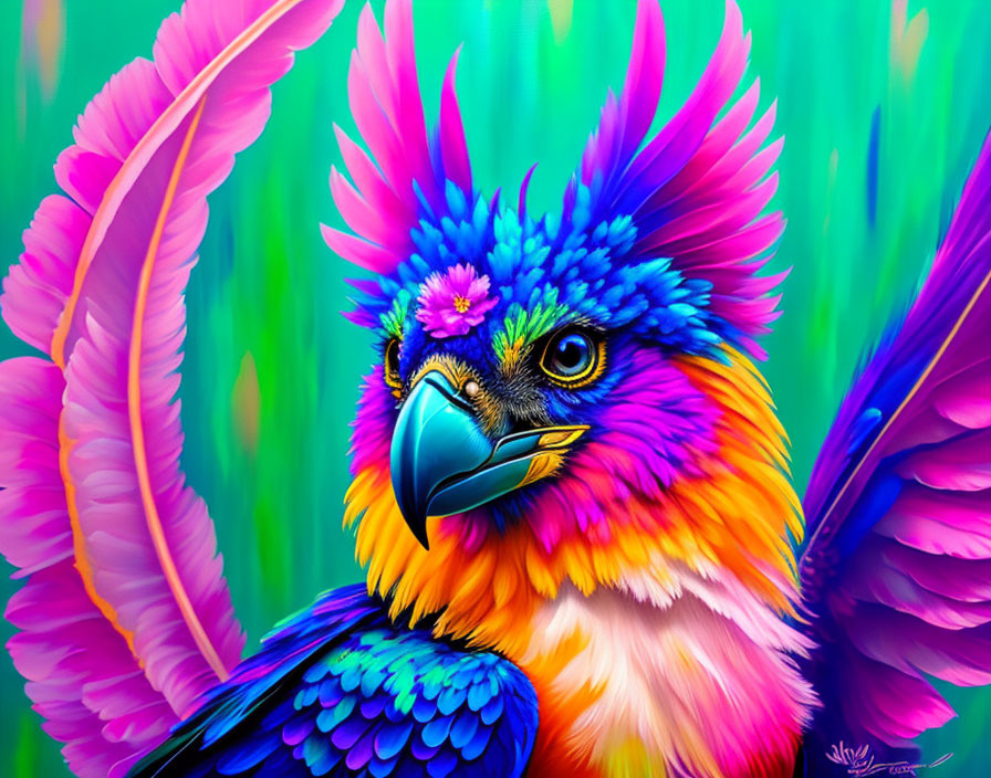 Colorful Parrot Artwork with Blue Beak and Feather Details