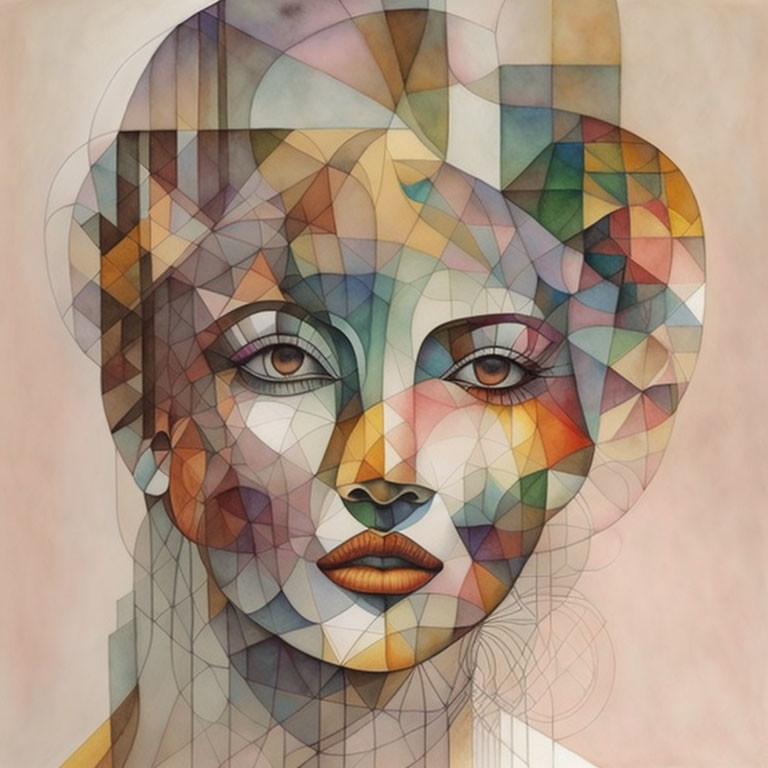 Colorful abstract geometric portrait of a woman with mosaic design